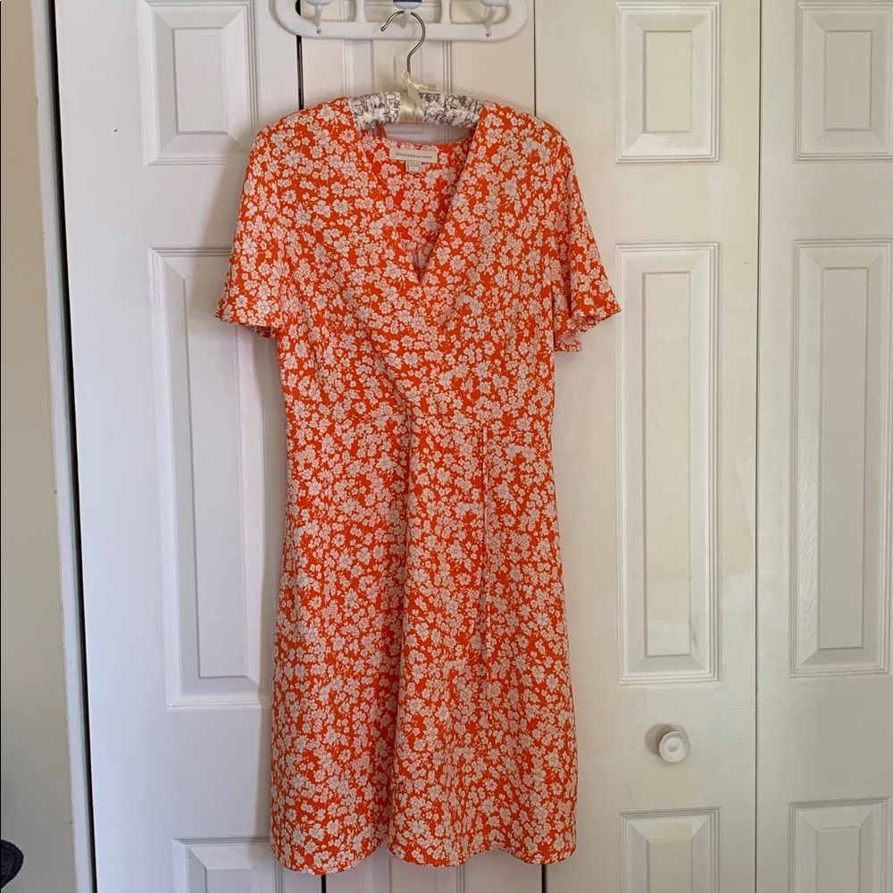 Orange and White Floral midi dress